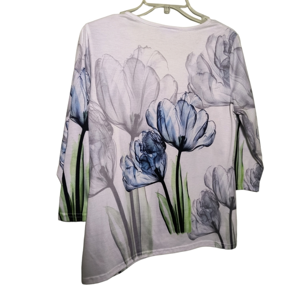 Serengeti White 3/4 sleeve floral print t-shirt top size M - Picture 5 of 13